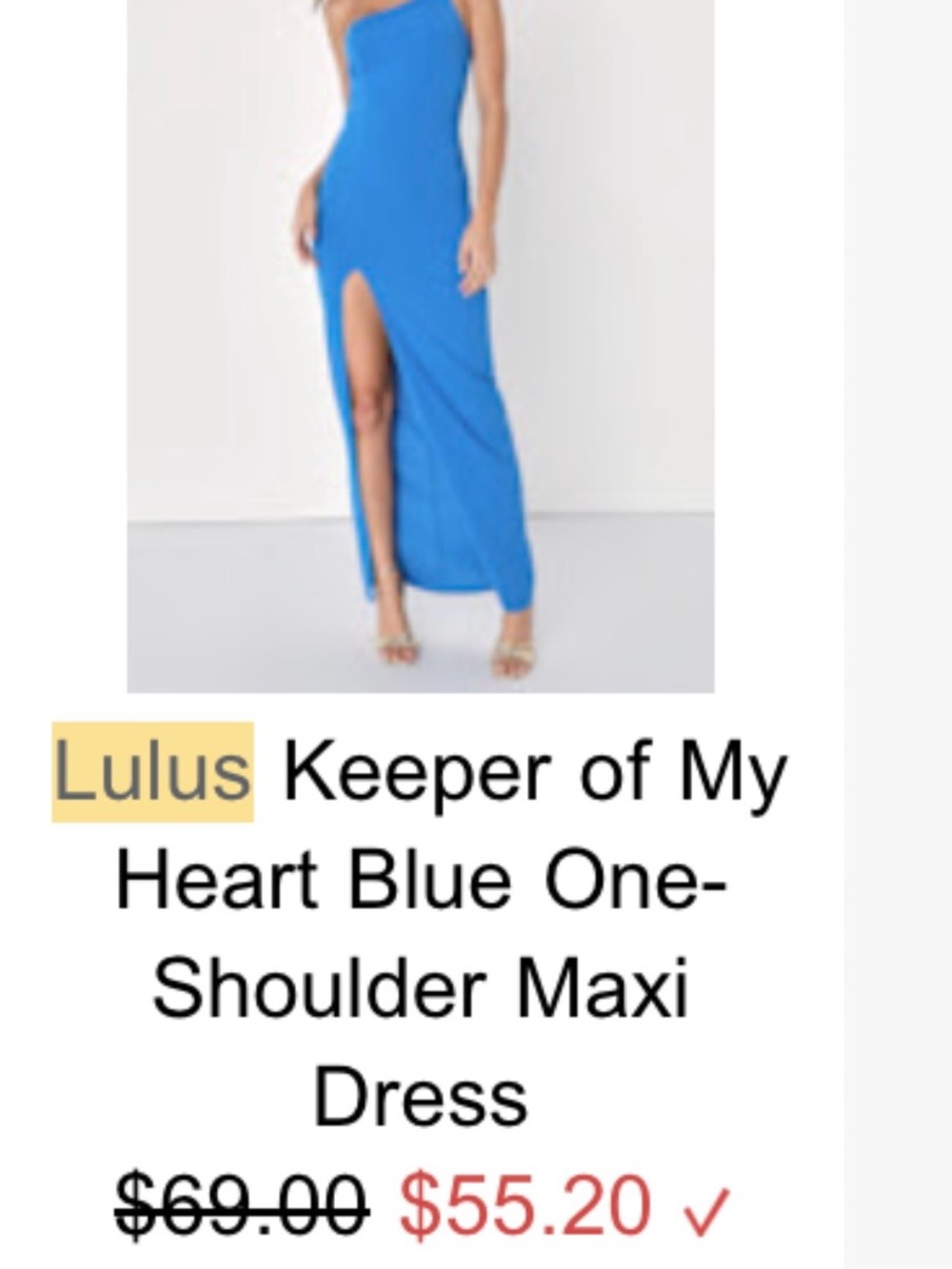 Lulu's Electric Blue One-Shoulder Maxi Dress with Thigh Slit
